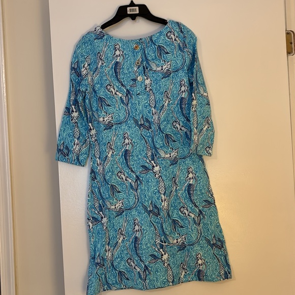 LILLY PULITZER CHARLENE NICE TAIL SPA BLUE MERMAID COTTON STRETCH SHIFT DRESS - Picture 4 of 6